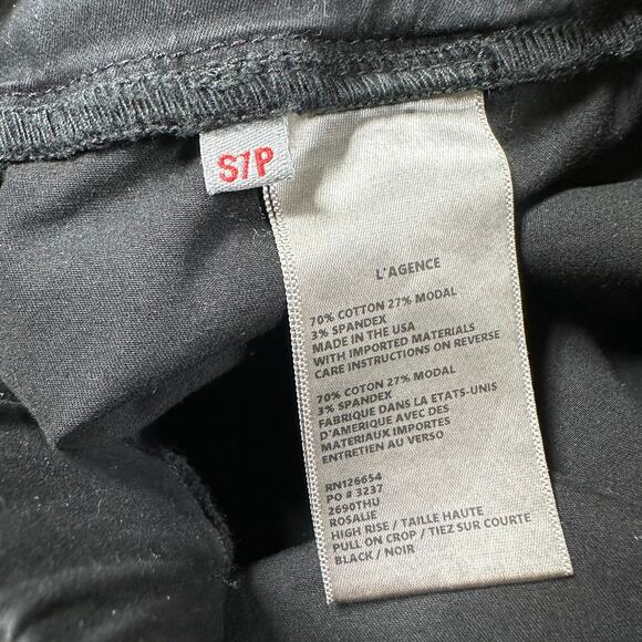 L'AGENCE NWT Rosalie High Rise Pedal Pusher Pant Crop Black Size S Elastic Waist - Picture 6 of 10